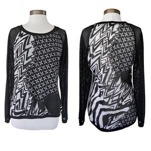Alberto Makali Solo Tintoreria Mesh Punk Art to Wear Long Sleeve Top Large B & W
